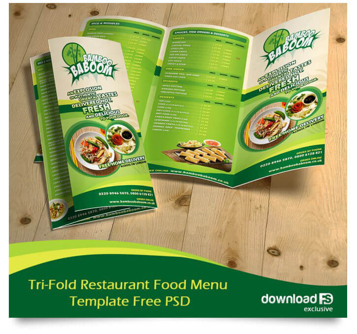 tri fold restaurant food menu
