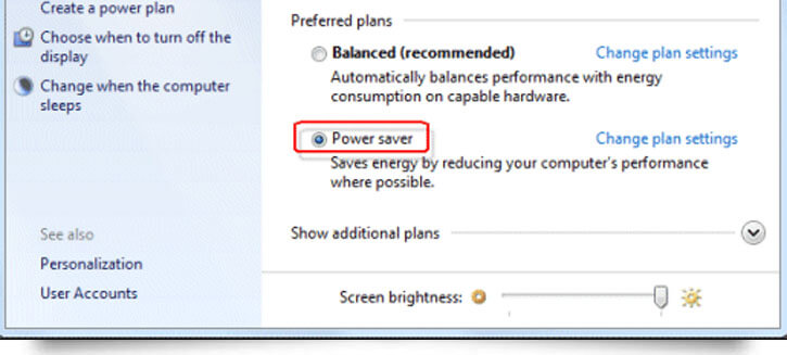 Selecting a power plan in pc