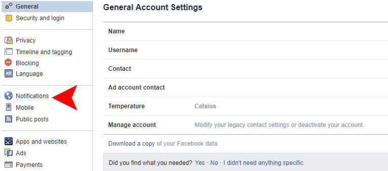 facebook general account setting