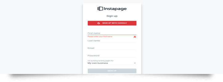 instapage sign up