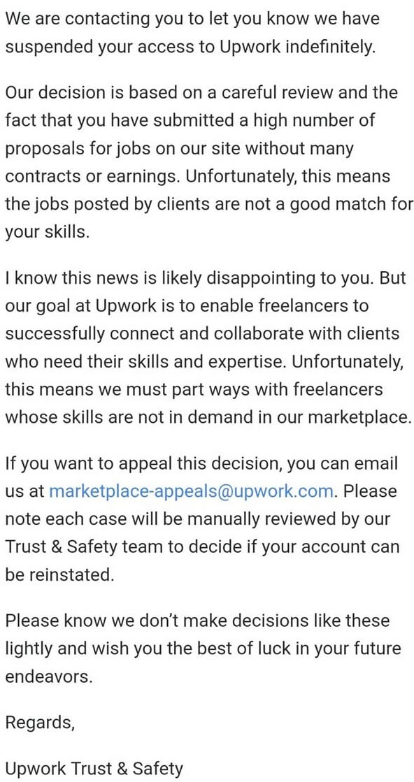 Upwork account appeal mail