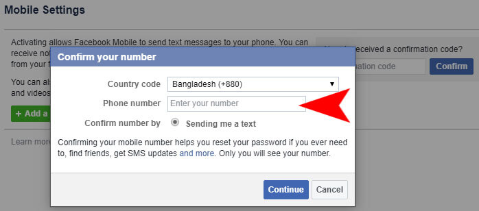 facebook number confirmation