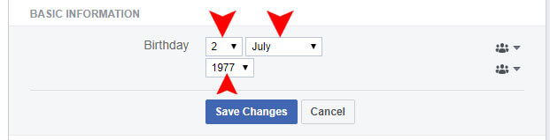 fb date of birth change