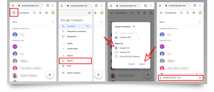 how to export google contact from web app